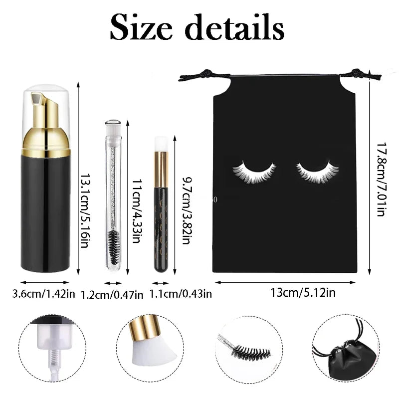 Eyelash Cleaning Tool Set with Foam Pump Bottles and Brushes - 40 Pieces