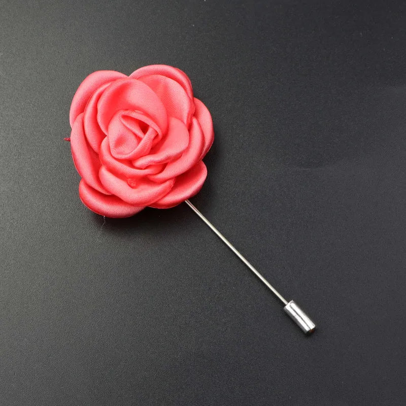 Men's Handmade Fabric Flower Brooch Floral Pin Corsage Lapel Wedding Accessory