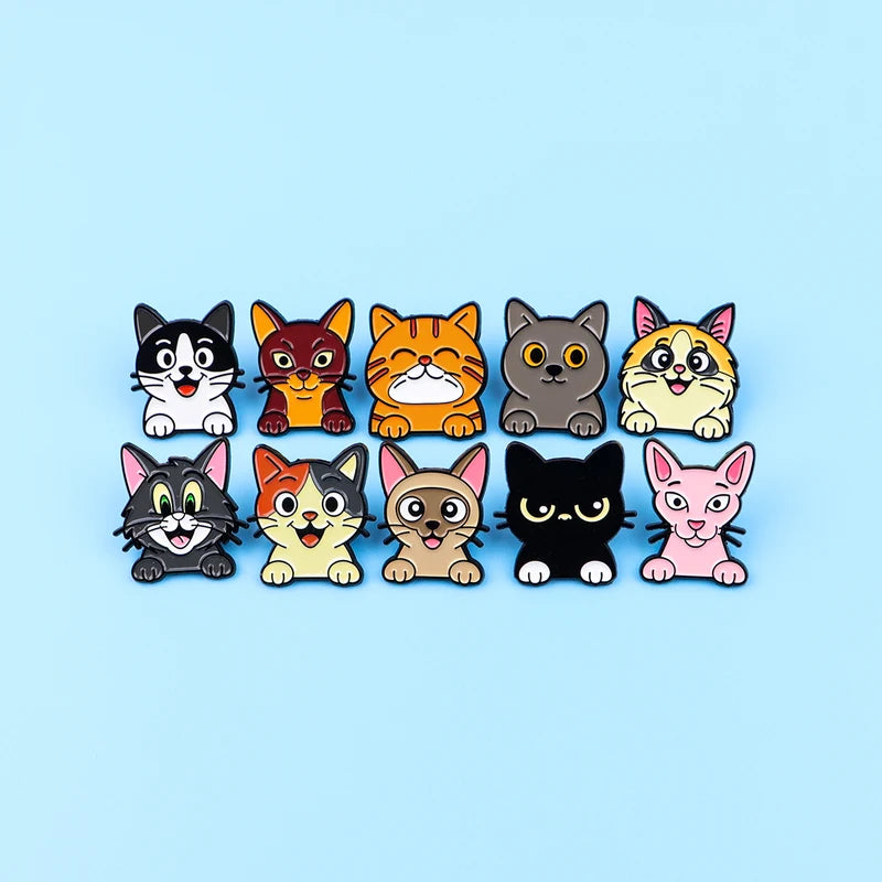 Set of Cute Animal Enamel Pins for Women - Cat & Dog Cartoon Brooches for Backpack & Clothing