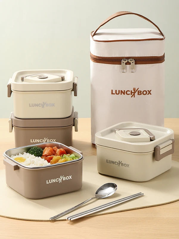 Insulated Stainless Steel Bento Box Set with Travel Lunch Bag - Multiple Colors