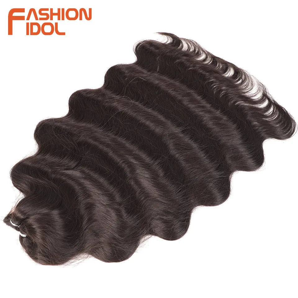 Long Synthetic Body Wave Crochet Hair Extensions - 24 Inch Ombre & Wavy Ponytail