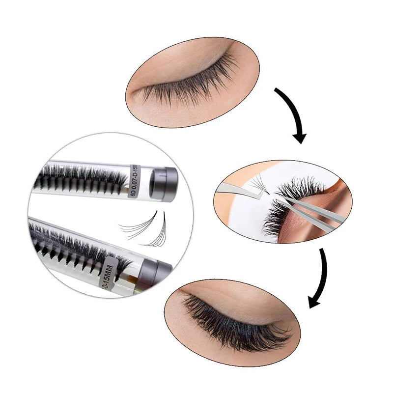False Eyelash Extensions 5D-14D Russian Wispy Faux Mink Fans Long Stem Volume