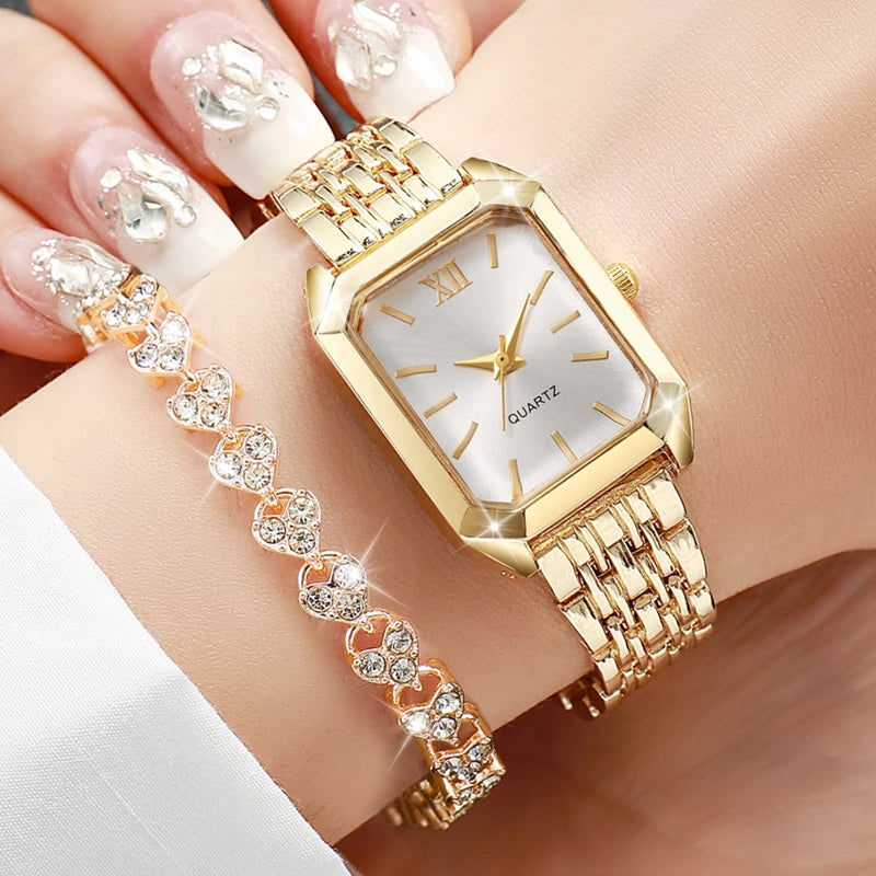 2-Pack Women's Quartz Wristwatches with Rhinestone Bracelets - Multiple Colors