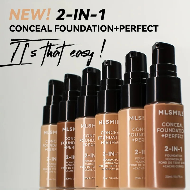 2-in-1 Oil Control Liquid Foundation & Concealer - Full Coverage Waterproof Makeup