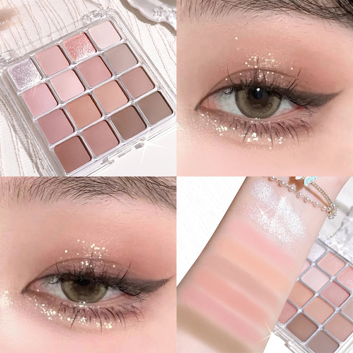 16-Color Sunset Magic Eye Shadow Palette with Pearl & Matte Finishes - Earth Tones