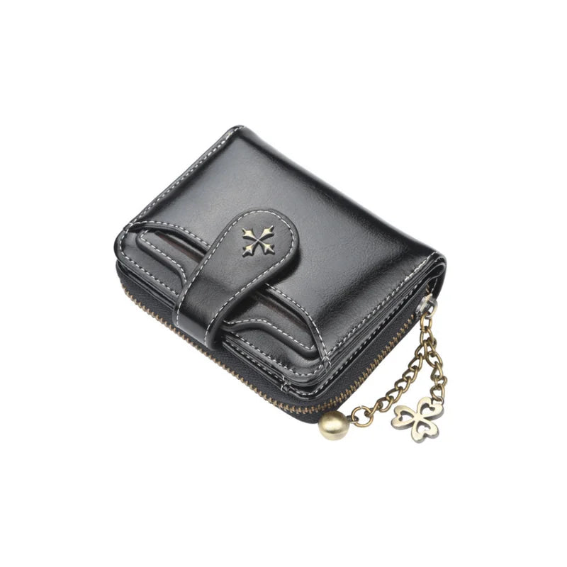Women’s Short European and American Fashion Buckle Wallet with Zipper Coin Pocket
