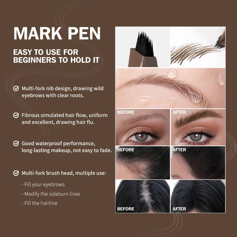 Multi-Fork Fluffy Liquid Eyebrow Pen Waterproof Long Lasting Natural Brow Makeup