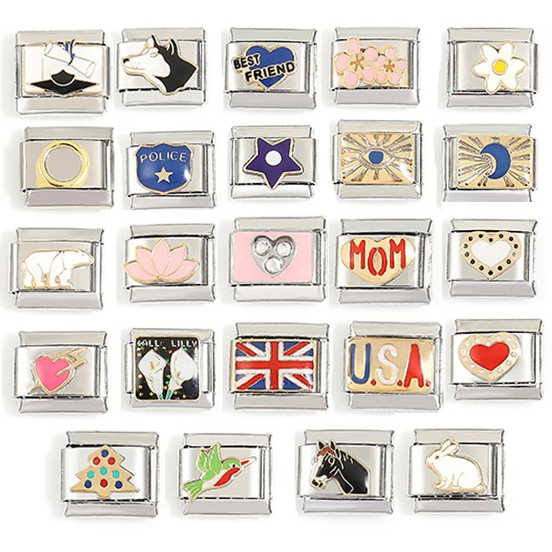 Flower Animal Flag Charm Bracelet DIY Jewelry Gift for Women Men