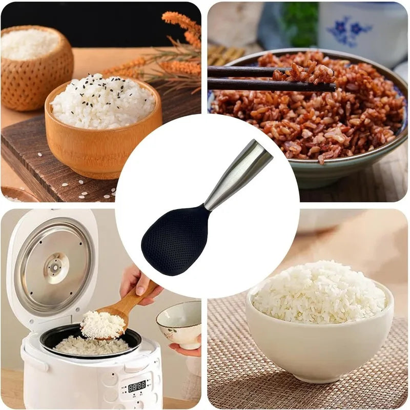 Stainless Steel Handle Silicone Rice Spoon Non-Stick Kitchen Utensil - Heat Resistant