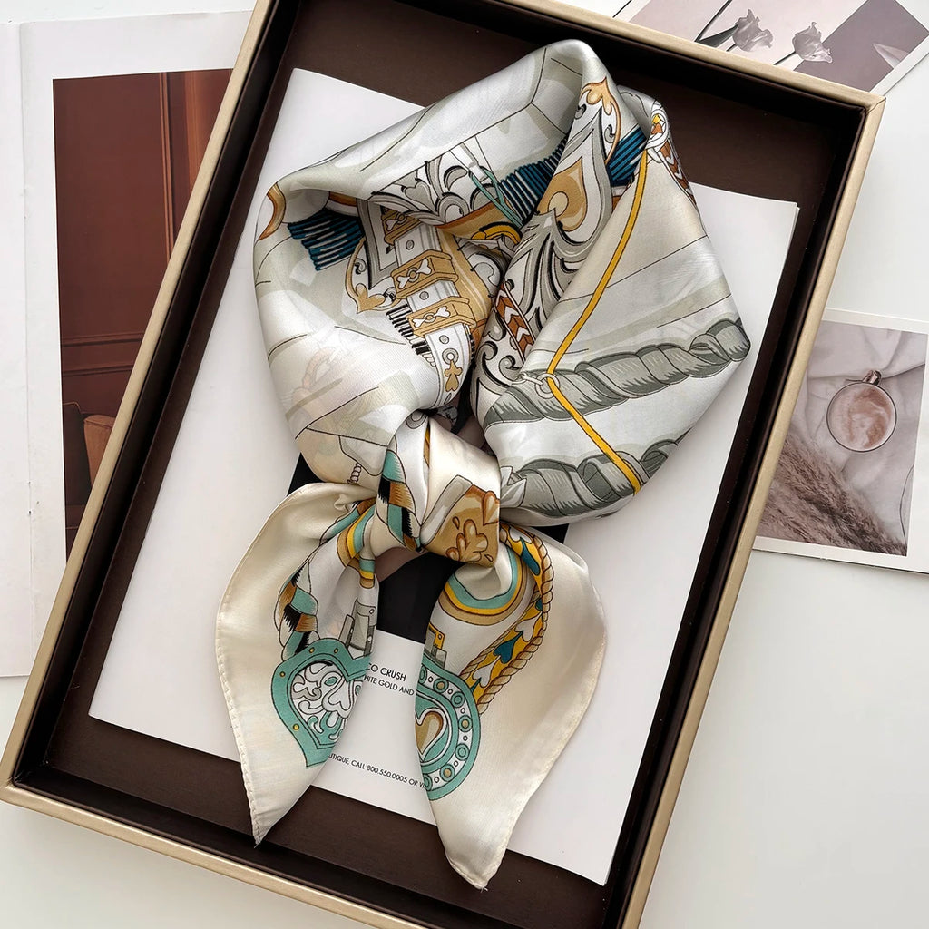 Luxury Satin Square Scarf for Women - Korean Fashion Rose Print Wraps & Bandannas, 70x70cm