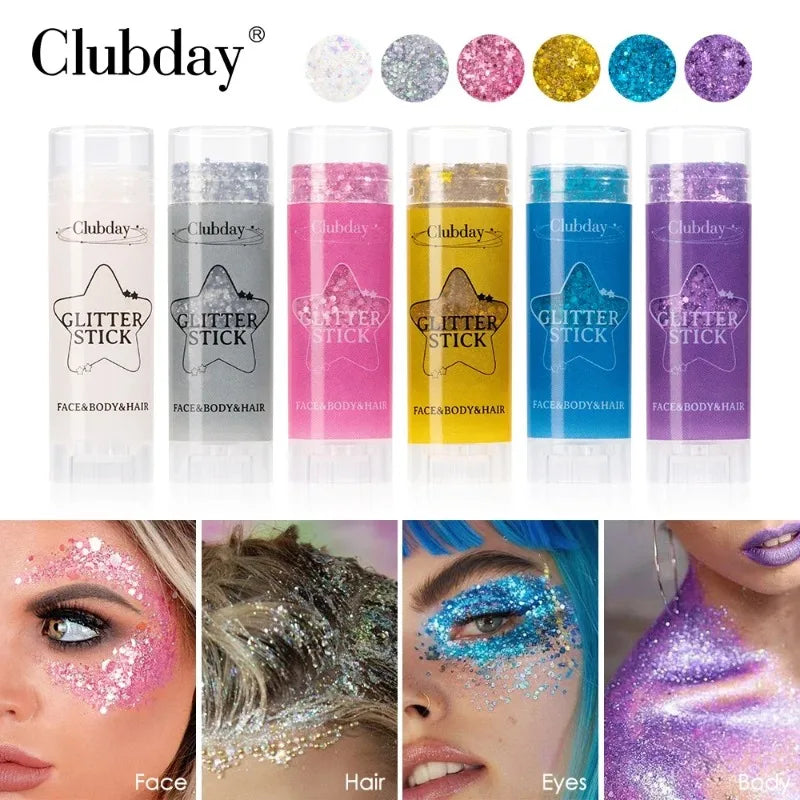 Sparkling Glitter Gel Stick for Face & Body - High Shine, Waterproof, 6 Colors