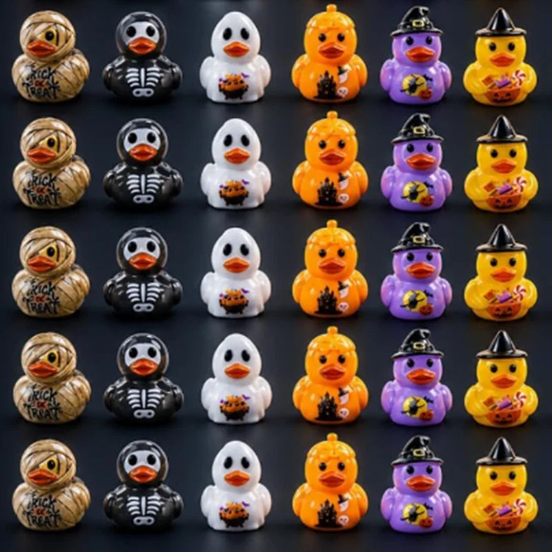 Halloween Mini Duck Figurines Set - Ghost Pumpkin Skeleton Decor for DIY Crafts and Parties