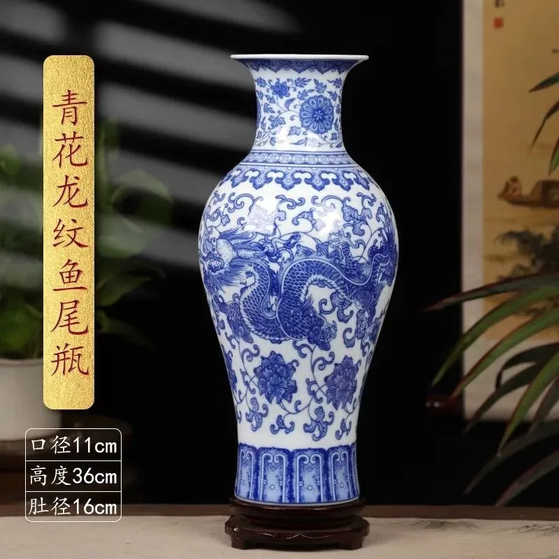 Blue and White Ceramic Vase 32cm Chinese Porcelain Home Decor Shelf Table