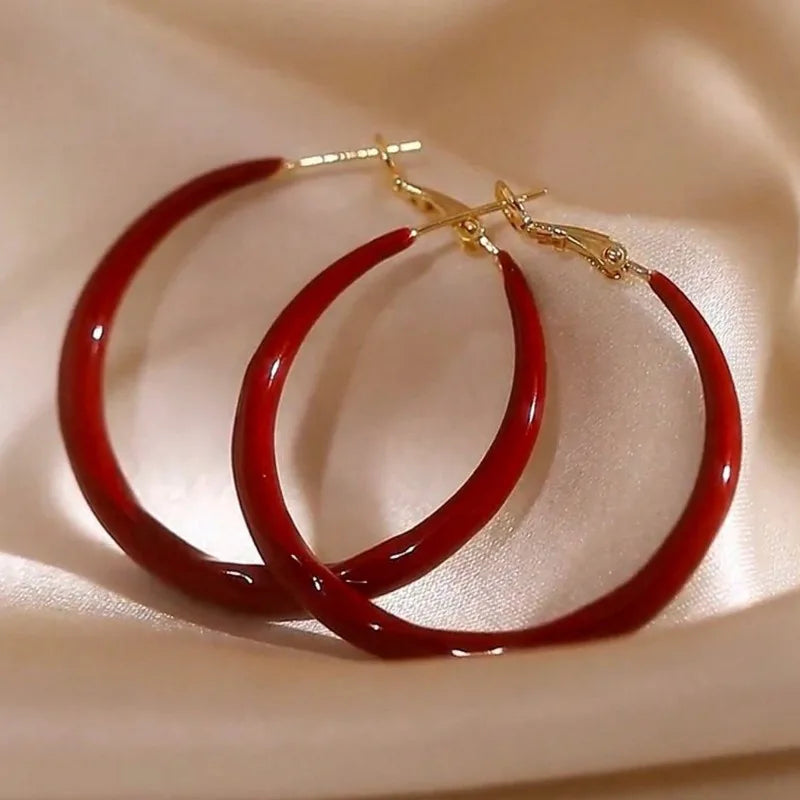 Simple Big Red Circle Earrings for Women - Fashion Wild Jewelry US