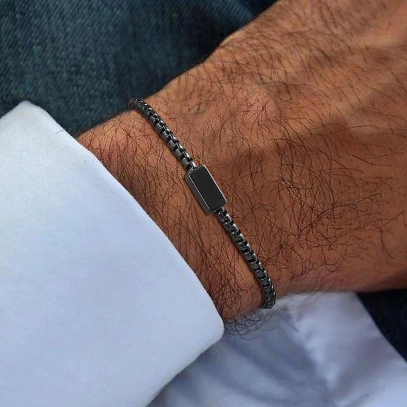 Stainless Steel Box Chain Bracelets for Men Teens Geometric Square Tube Charm Jewelry