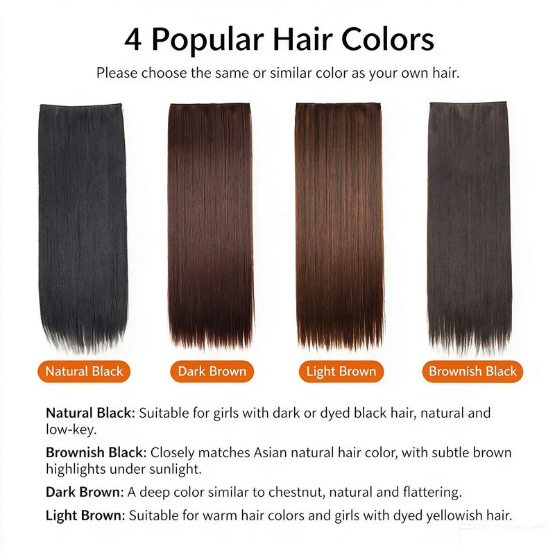 Clip-In Hair Extensions Long Straight Synthetic Hair - Natural Feel & Easy Application