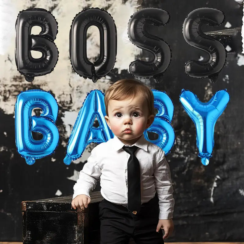 Blue Black Baby Letter Balloon Banner for Boy Party and Baby Shower