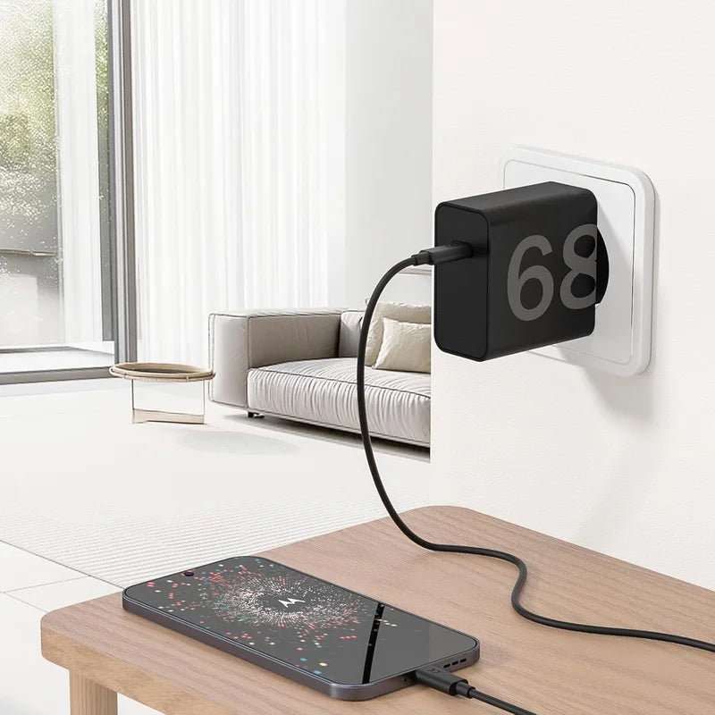 68W USB-C Fast Charger with Cable for Motorola Edge Series & More