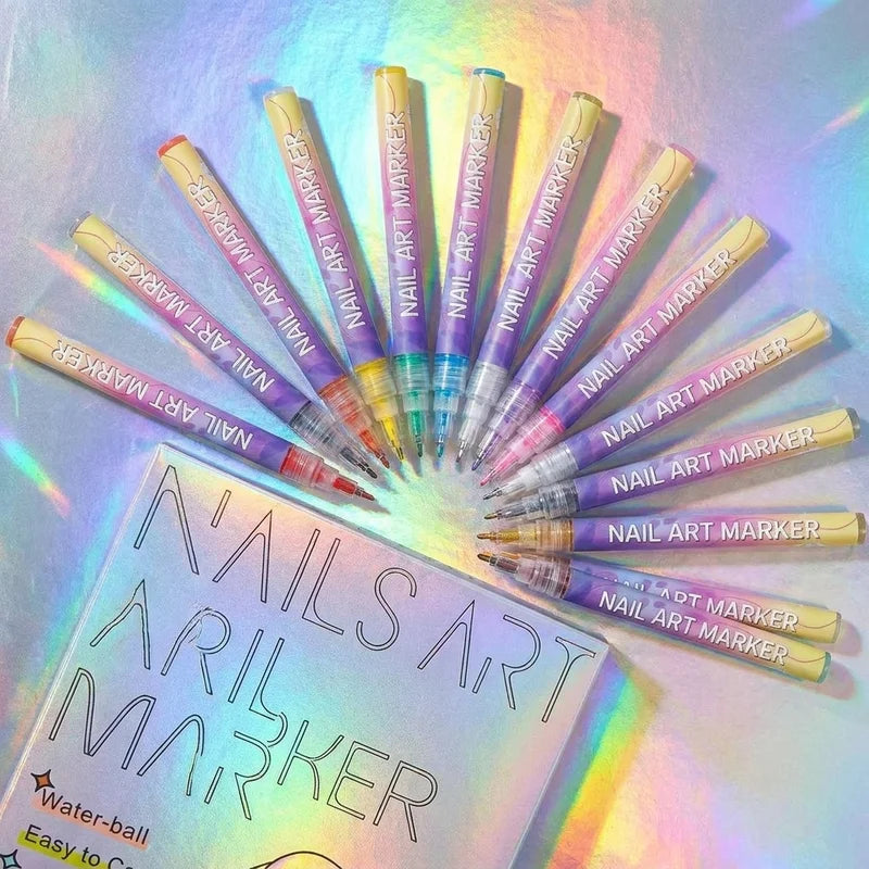 12-Color Nail Art Graffiti Pen Set Waterproof Acrylic Paint Markers for DIY Manicure