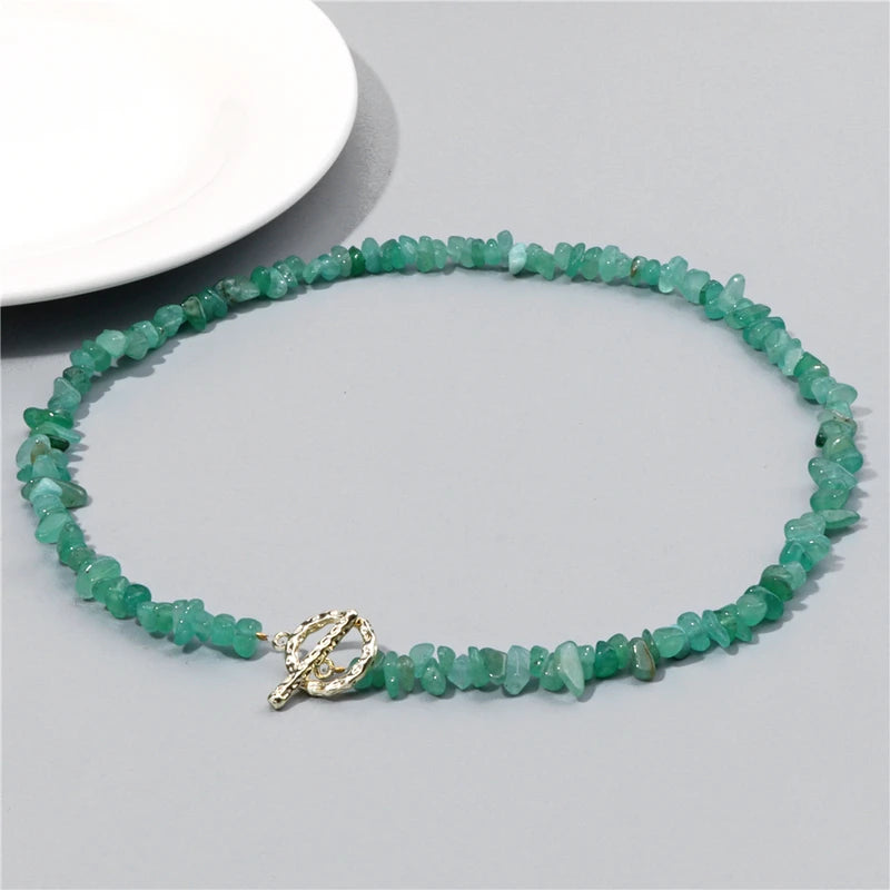 Natural Blue Stone Choker Necklace with Irregular Healing Gravel Beads for Women Jewelry