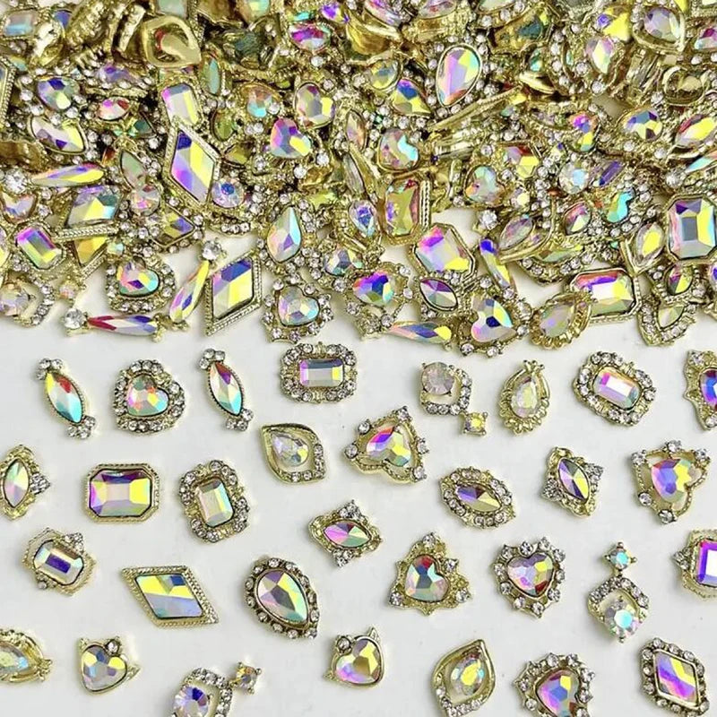 50Pcs 3D Mixed Luxury AB Alloy Nail Art Charms for Manicure & Crafts