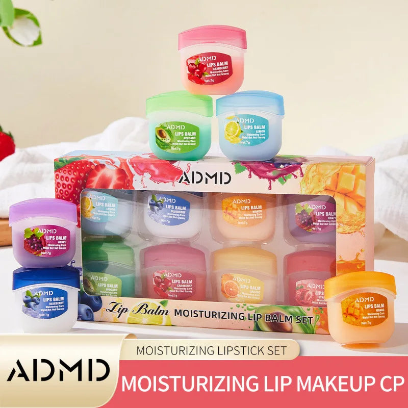 8-Piece Fruit Lip Balm Set Moisturizing Lipstick & Skin Care