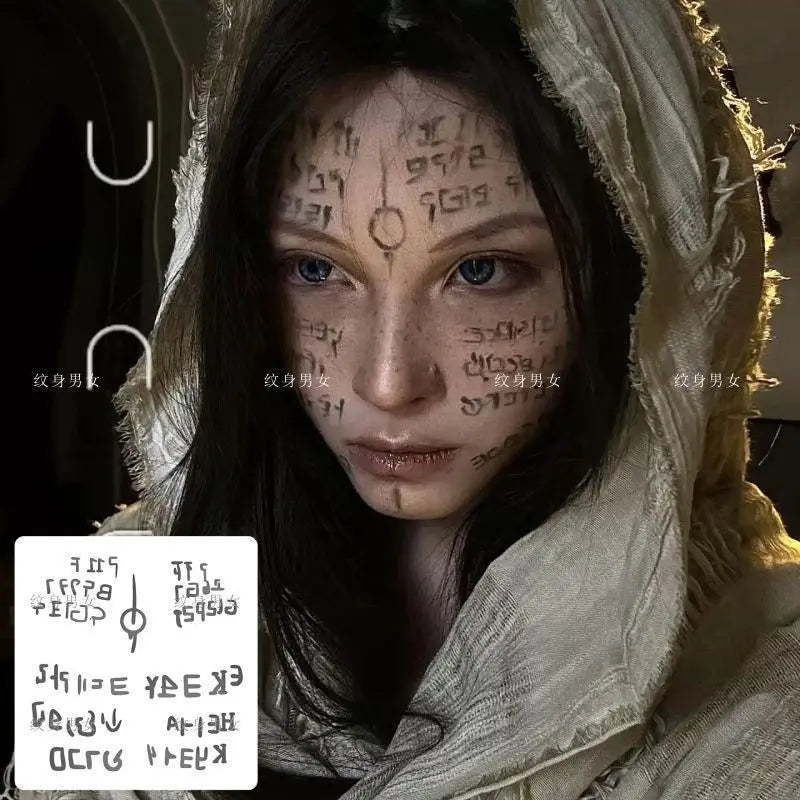 Letter Totem Temporary Tattoos for Face Body Art Halloween Cosplay Mysterious Symbols