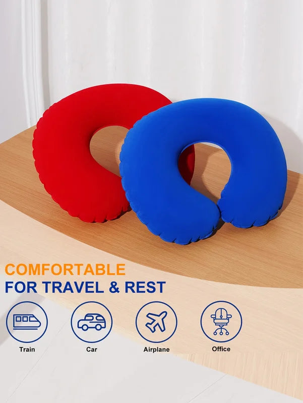 Inflatable U-Shaped Travel Neck Pillow 2-Pack Portable Folding Support