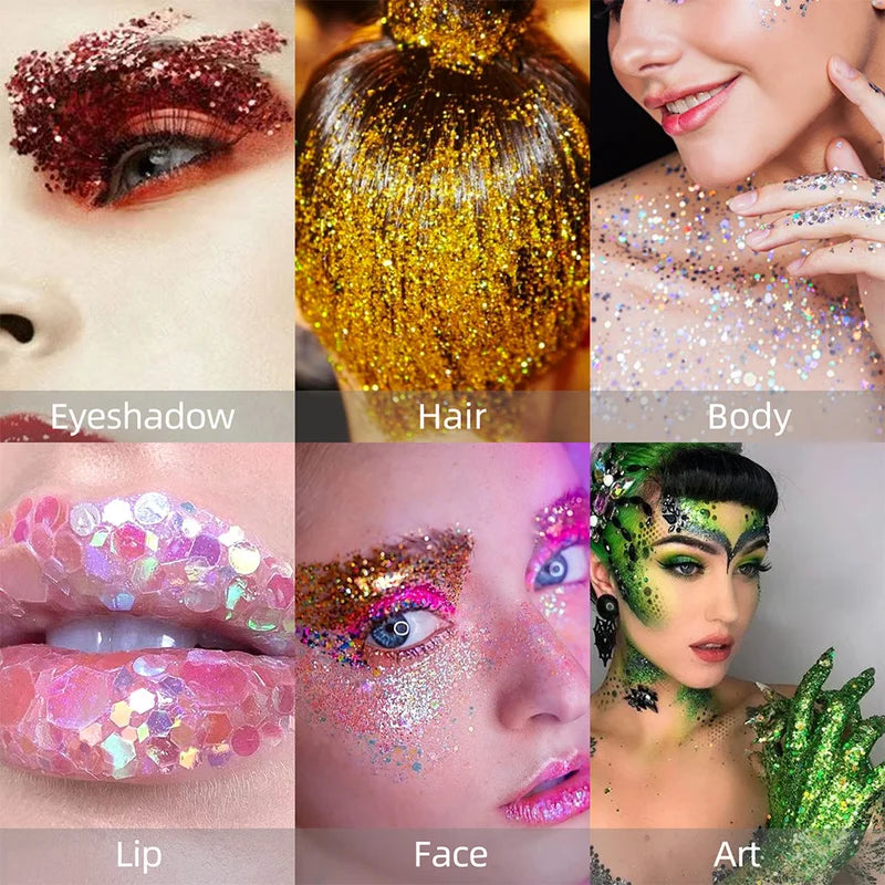 Body Glitter for Face & Body, Long-Lasting Non-Greasy Makeup, Halloween Party Essentials