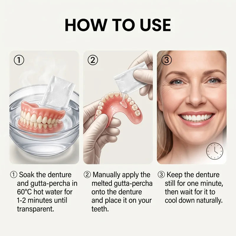 Temporary Cosmetic Denture Kit with Adjustable Fit & Fitting Material for Smile Enhancement