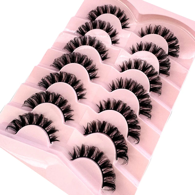 Fluffy Faux Mink False Eyelashes 5/7 Pairs Wispy Natural Look Thick Volume Curly