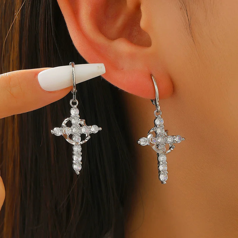 Gothic Heart Earrings for Women Punk Jewelry Crystal Pendant Ear Hooks