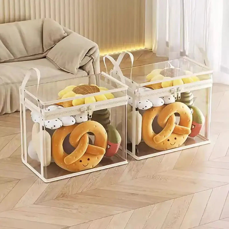 Large Transparent Doll Storage Bag with Handle and Zipper - Stackable Moisture-Proof Organizer Box