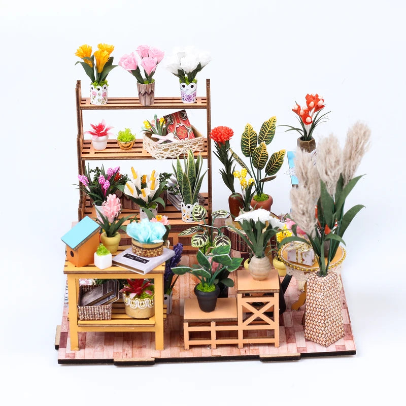 Miniature Garden House Kit with Furniture, LED Light and Wooden Greenhouse Model