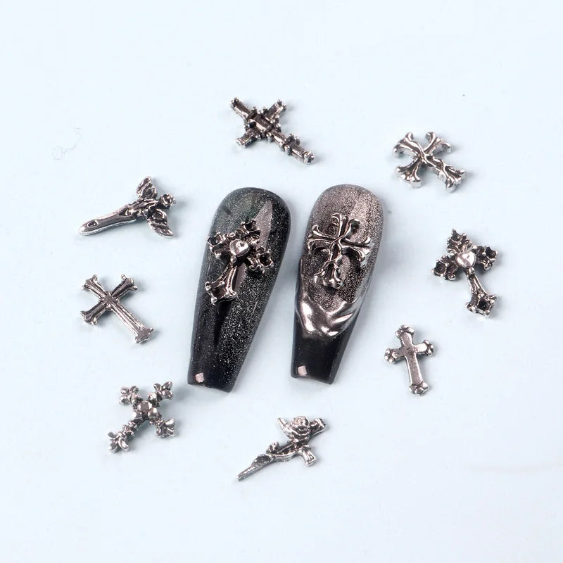 50pcs Mixed Punk Retro Cross Nail Charms for Manicure Nail Art Decoration