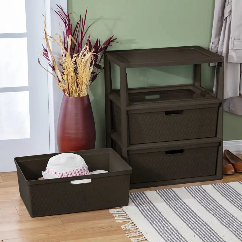 Multi-Color Wide 3 Drawer Plastic Storage Tower with Removable Bins