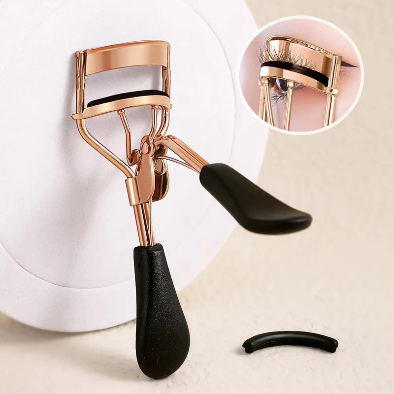 Portable Eyelash Curler Set with Silicone Pads - Stainless Steel Beauty Tool
