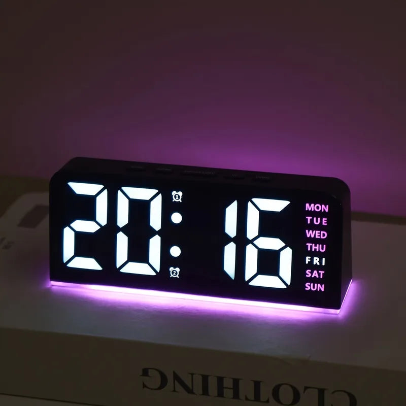 Digital Alarm Clock with Atmosphere Light & Date Display - USB Powered, Adjustable Brightness