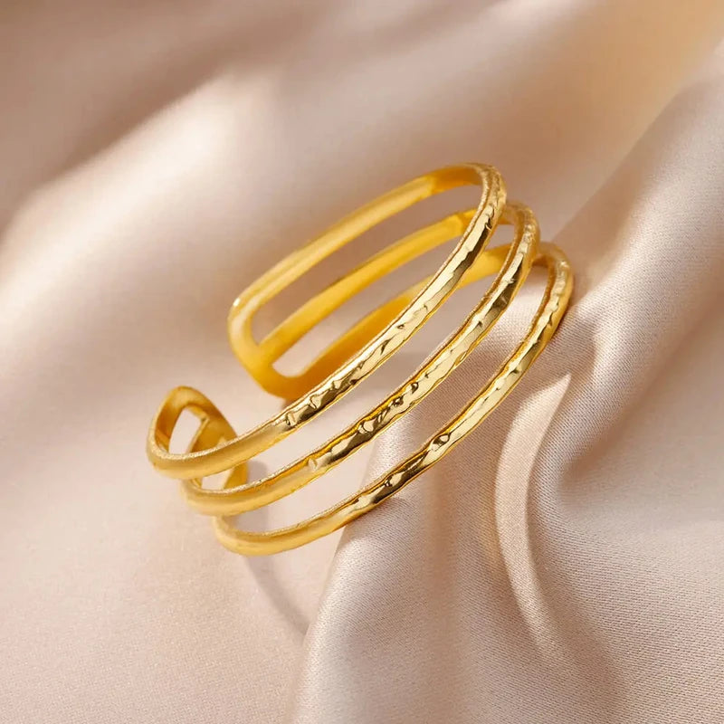 Gold Plated Stainless Steel Multi-Layer Bangles Bracelet for Women 2023