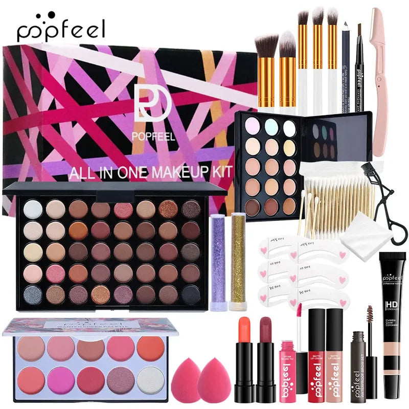 Full Makeup Kit with Eye Shadow Blush Foundation Face Powder Cosmetic Set for Women