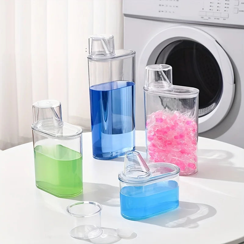 Transparent Laundry Detergent Dispenser with Measurement Markings - Storage Box for Powder, Bleach, Fabric Softener