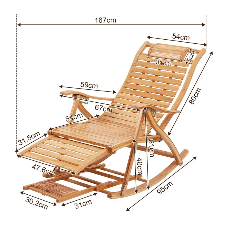 Heavy Duty Folding Bamboo Rocking Chair Indoor Outdoor Lounge Sun Lounger