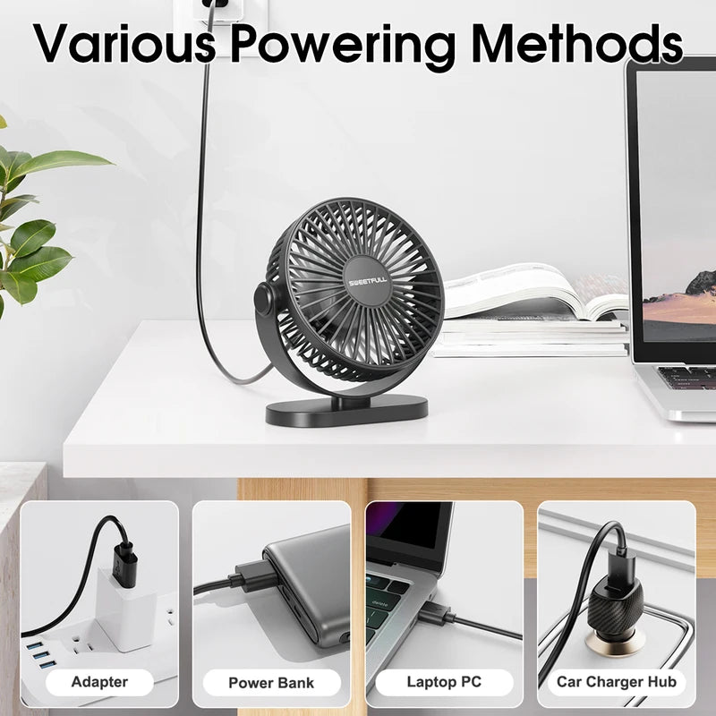 Portable USB Desk Fan with 3 Speed Settings, Quiet Mini Cooling Fan for Home Office Travel