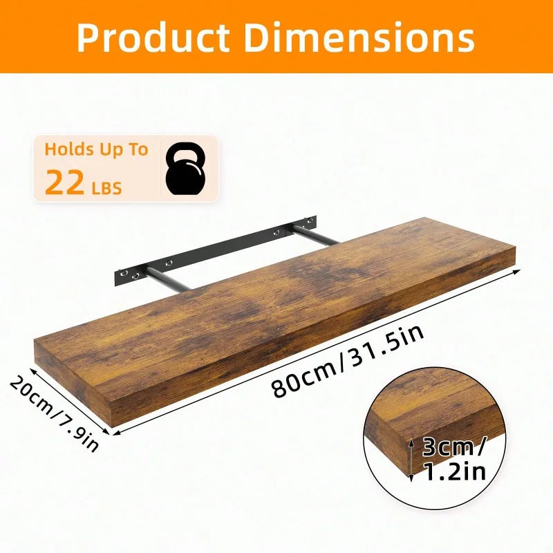 2-Pack Floating Wall Shelves 31.5in with Invisible Brackets for Bathroom Kitchen Living Room