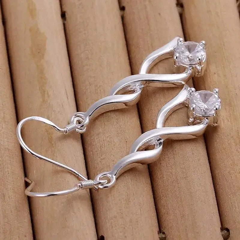 925 Sterling Silver Drop Earrings for Women - Elegant Crystal Jewelry, Christmas Gift
