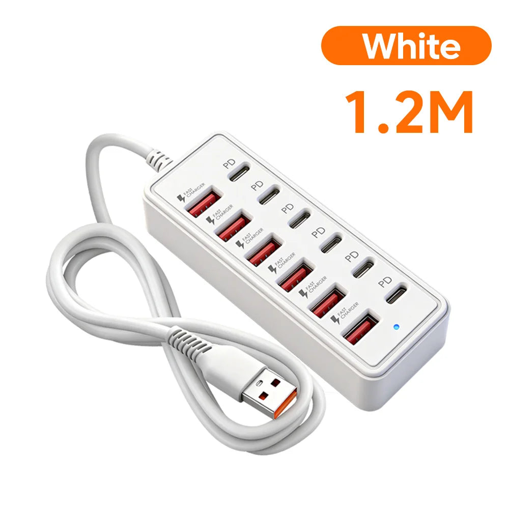 12-in-1 Multi-Socket Power Strip with USB Hub and Fast Charger for Home Office