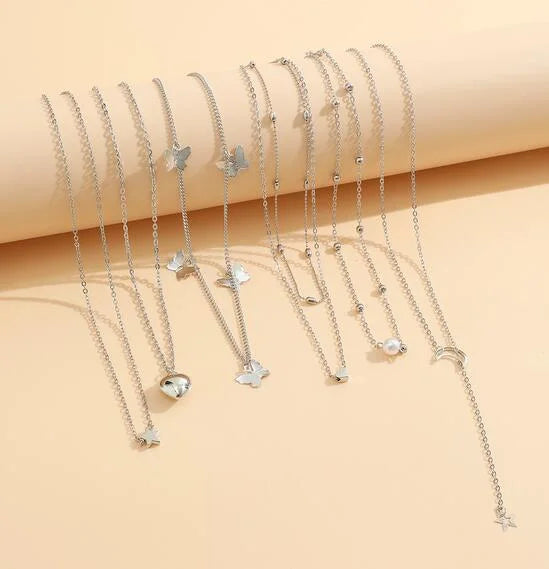 Vintage Jewelry Set with Imitation Pearls and Zircon Butterfly Pendant Earrings Necklace Ring Bracelet for Women