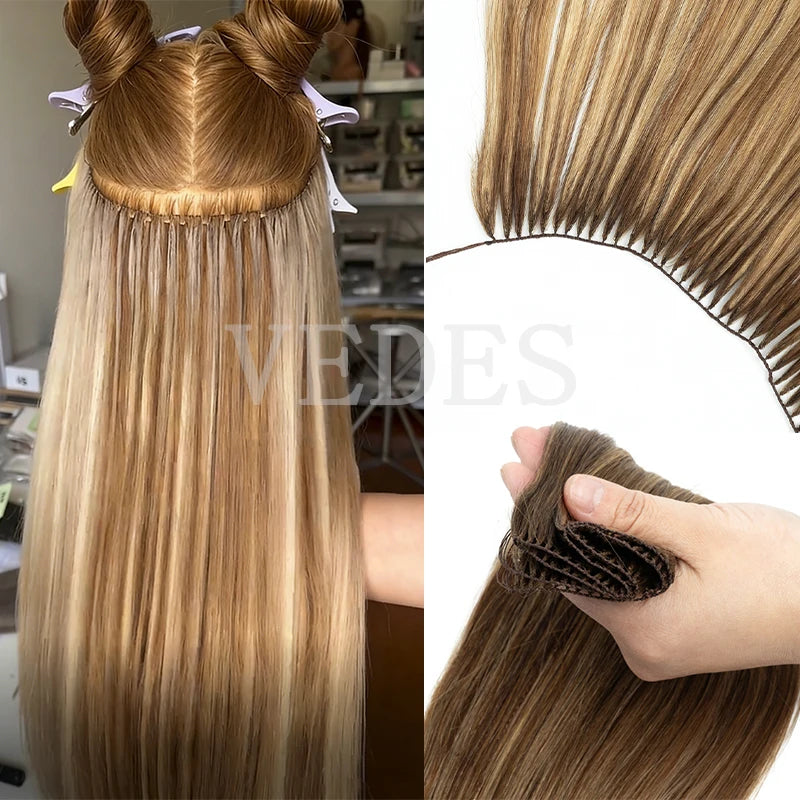 Invisible Feather Hair Extensions - Natural Human Hair Long Straight Sew-In Wefts