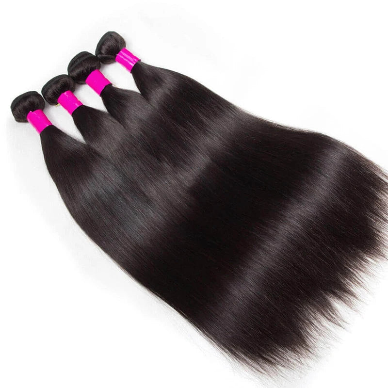 Remy Straight Human Hair Bundles - Natural Black Brazilian Weave Extensions 14-30 Inches