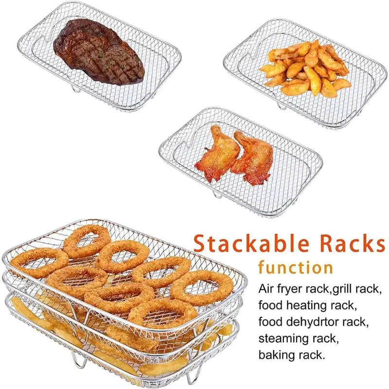 Stainless Steel Air Fryer Rack - Non-Stick Grill Basket for Airfryer, Durable Kitchen Accessory